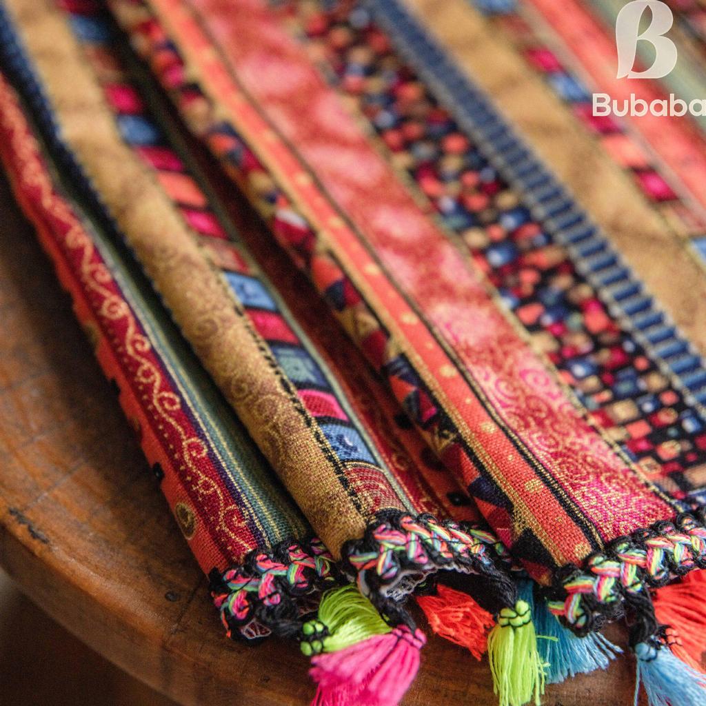 Красные богемные полосатые хлопково-льняные шторы для гостиной - Ретро стиль