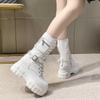 9CM Autumn Warm Ankle Boots for Women Leather Short Boots Round Toe High Platform Fur Motorcycle Boots Thick Heel Sneakers Shoe