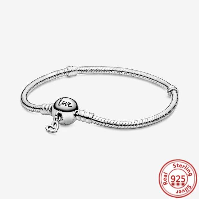 Корона-змея-цепочка, браслет из 100% стерлингового серебра 925 пробы, безопасные бусины в форме сердца, подвески, браслеты для женщин и девочек, изготовление ювелирных изделий своими руками