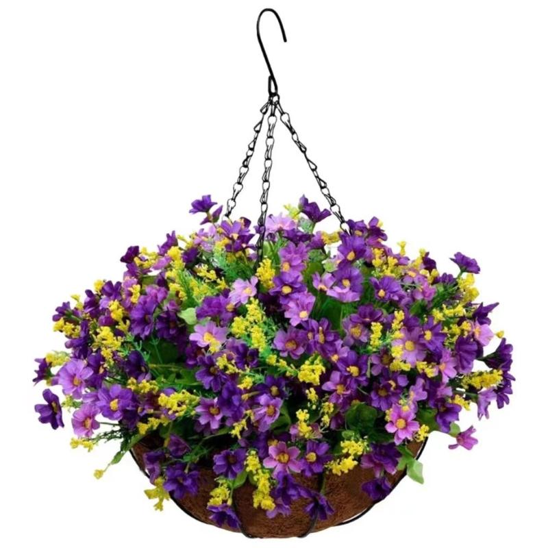 Artificial Hanging Flower in Basket for Outdoor Indoor Courtyards Decorations, Hanging Flower Plant Basket for Spring