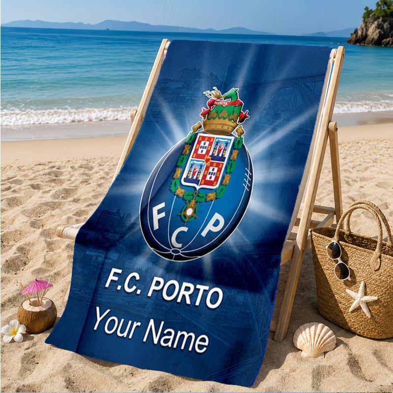 Custom Name Fc Porto Crest Design Personalized Microfiber Beach Towel, Quick-Dry, Ideal for Summer Travel, Beach Essential, Swimming