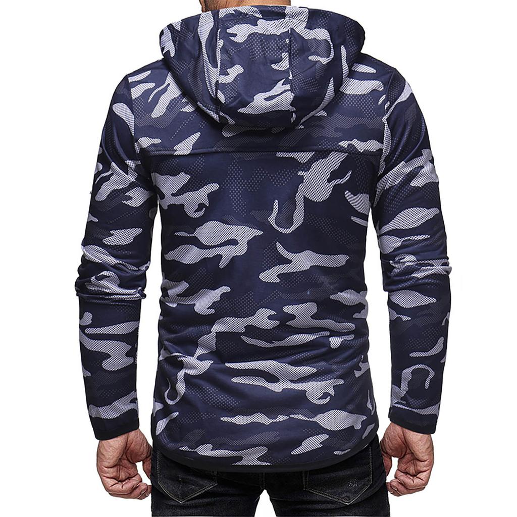 Мужская повседневная камуфляжная спортивная толстовка с длинным рукавом на молнии с капюшоном, куртка, пальто