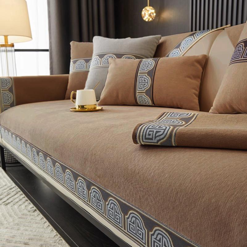 Ретро Чениловый Чехол для Дивана Однотонный Премиальный Чехол-Подушка для Дивана Пылезащитный Противоскользящий Чехол-Полотенце для Дивана L-типа Двухместная Подушка для Дивана