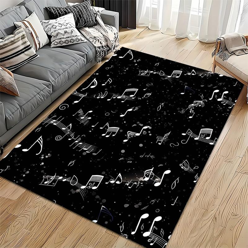 Music Notes Black Pattern Carpet suitable as a non-slip mat for the living room or bedroom sofa