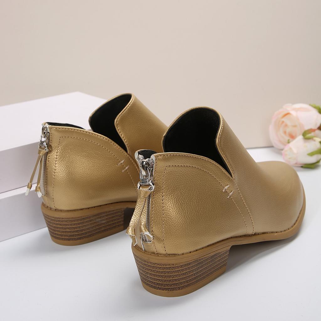 Fashion Women British Style Solid Color Low Top Flats Zipper Backstrap Thick Heel Thin Style for All Seasons Size 36-43 Shoes for Women