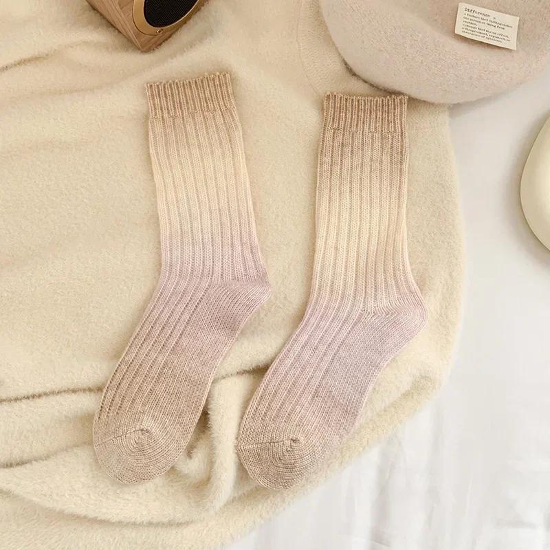 Winter Thick Warm Long Socks Gradient Wool Cashmere Kawaii Socks Women Thermal Floor Sleeping Socks New Year Gift Autumn 2024