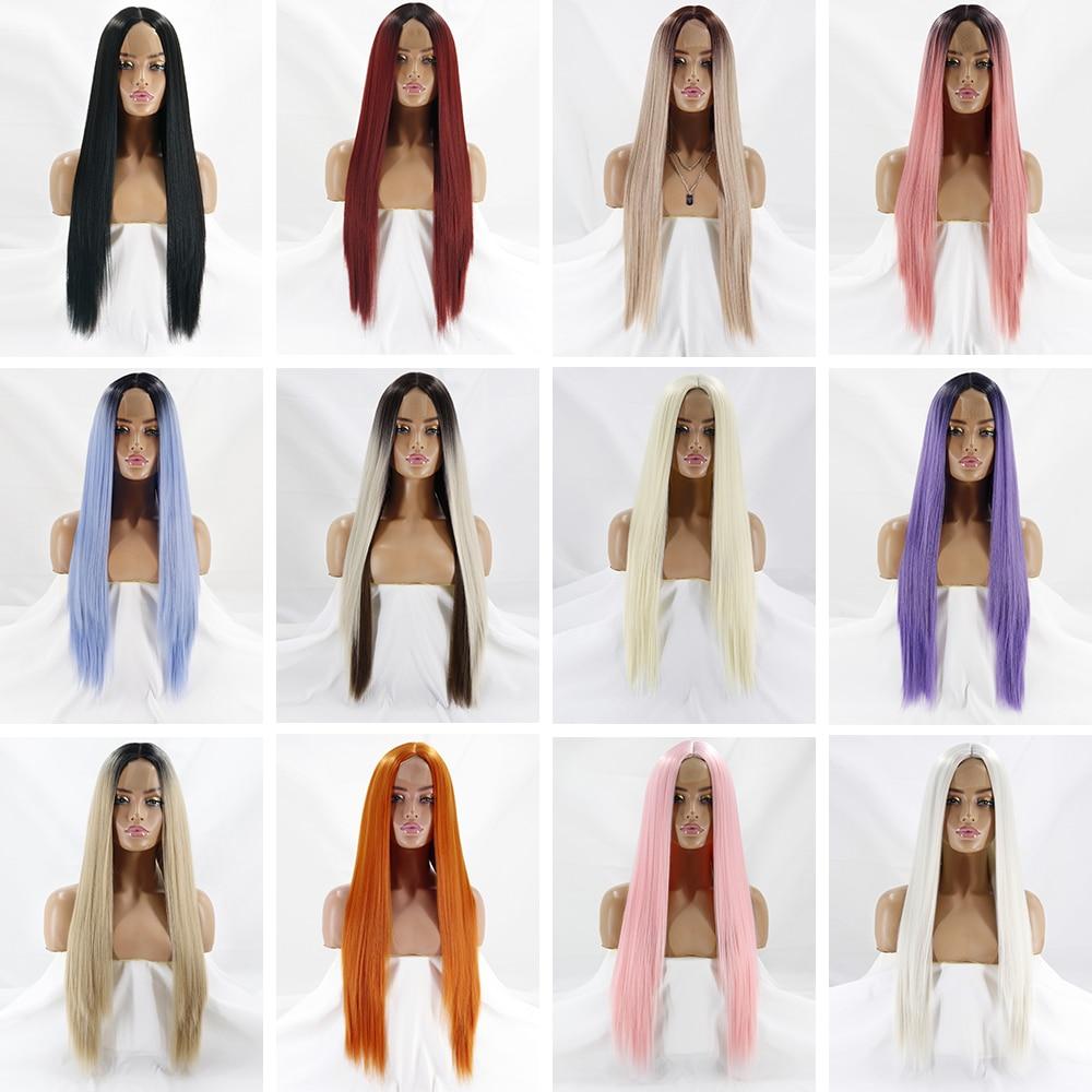 MERISIHAIR Средняя часть Ombre Оранжевый длинный прямой синтетический парик Черный Блондин Розовый 30-дюймовый термостойкий натуральный парик для косплея