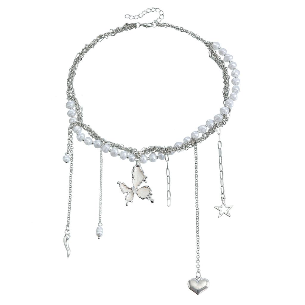 Jewelry Design Imitation Pearl Star Tassel Necklace Premium Light Luxury Cross Necklace