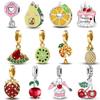 Copper Pink Cake Cherry Pineapple Strawberry Cherry Pendant Charm Ball Suitable For Bracelets Diy Women'S Jewelry