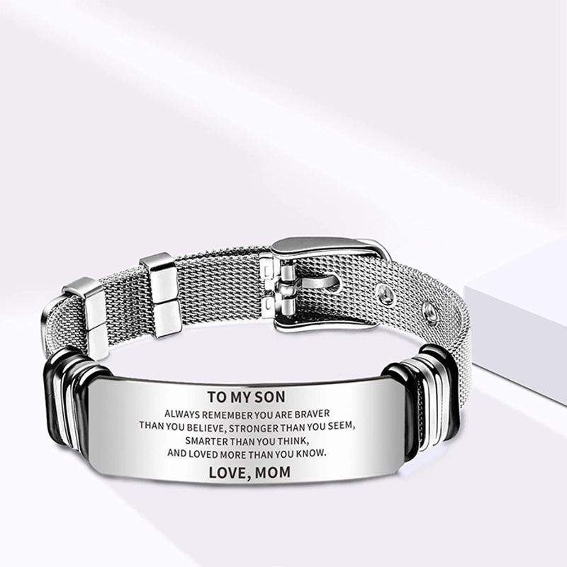 Браслет для сына, подарки от мамы, папы, персонализированный мужской браслет из нержавеющей стали с гравировкой