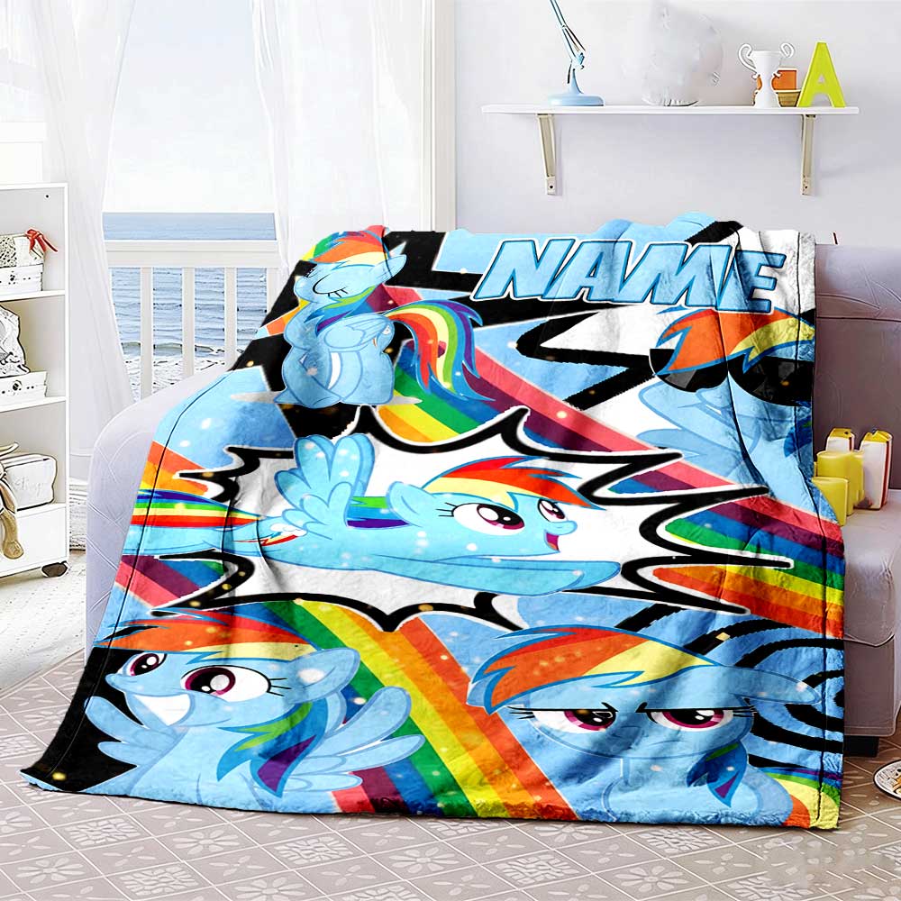 Little Pony (5) Customize Text Blanket Lightweight Personalized Blanket Comfortable Great for Sofa Livingroom Picnics Home Decor Four Seasons Universa