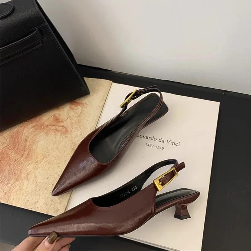 Летние женские сандалии с острым носком, модные мюли Singbacks, элегантные женские босоножки на низком каблуке для стриптиза