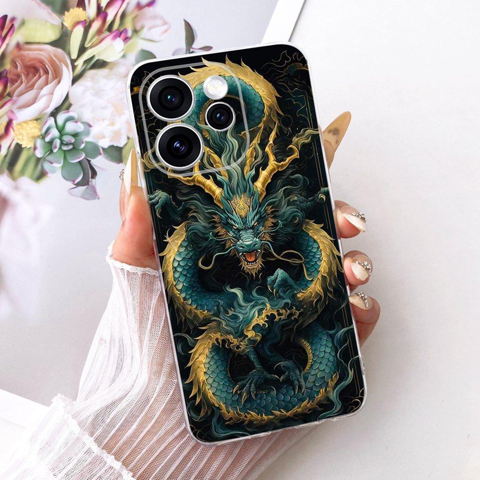 Чехол для телефона Oppo Reno15 F На Reno 15 15F Чехол Крутой Мультяшный Принт Дракон Лев Тигр Задняя Крышка Прозрачный Мягкий Силикон Capa