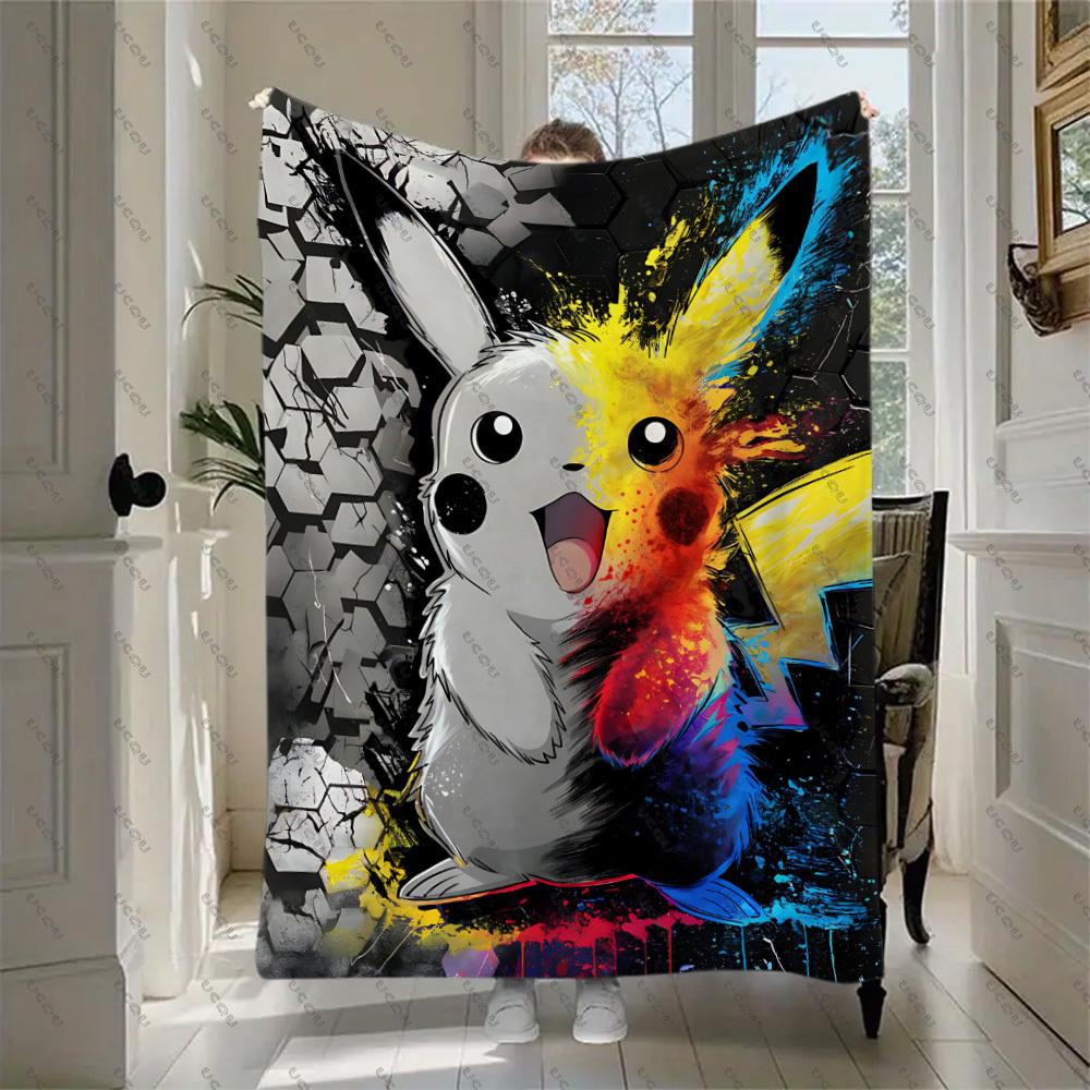 Anime-Picchu-Themed Soft Flannel Blanket All-Season Gift Sofa Bed Travel Office Warmth Wall Decor Autumn Winter P-Pokemo Fans