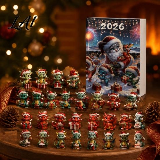 DIY Festive Scene Decor Dragon Advent Calendars 2026 24 Days Christmas Countdown Calendar with Creative 2D Acrylic Ornaments Collectible Figures for