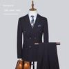 Мужской полосатый двубортный костюм в корейском стиле Slim Fit - повседневный свадебный костюм-тройка для жениха