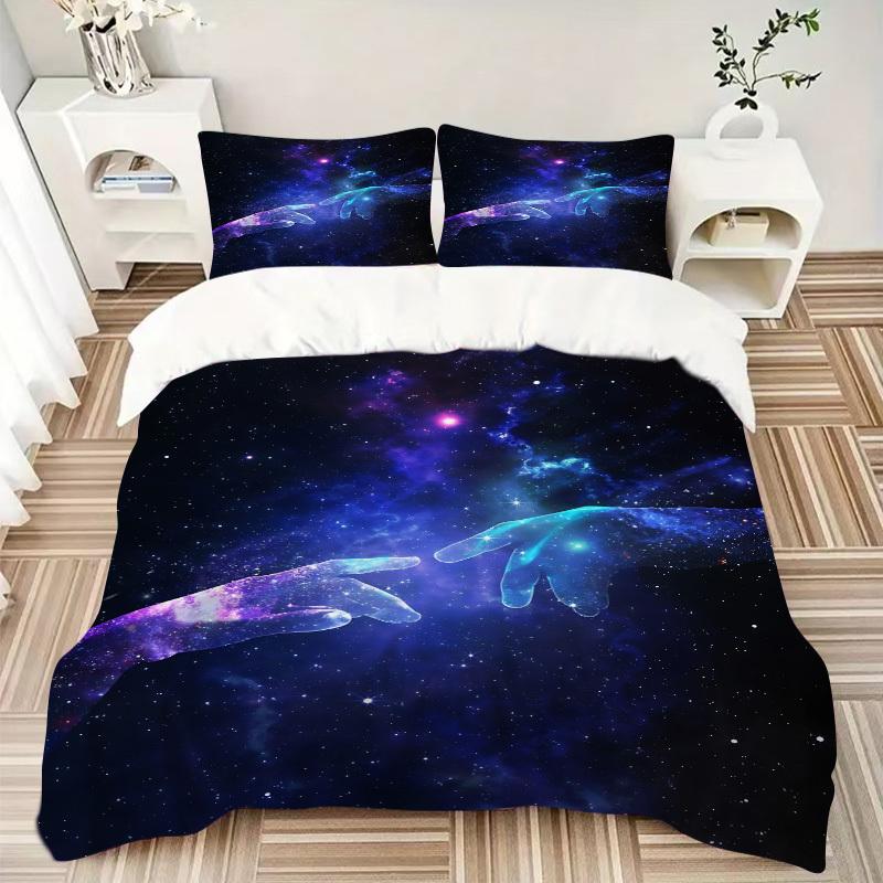 3pcs Galaxy Hands Bedding Set, Includes Without Pillow Inserts, Soft Comfortable Bedding Set,All-Season Use a0924032