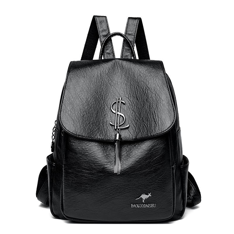 Fashion Tassel Backpack Women Simple Soft Leather Large Capacity Schoolbag Women Travel Backpack Mother Bag