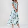 Maxi Dresses Casual for Women Summer Elegant Cute Flowing Wedding Guest Short Sleeve Chiffon Floral Dresses