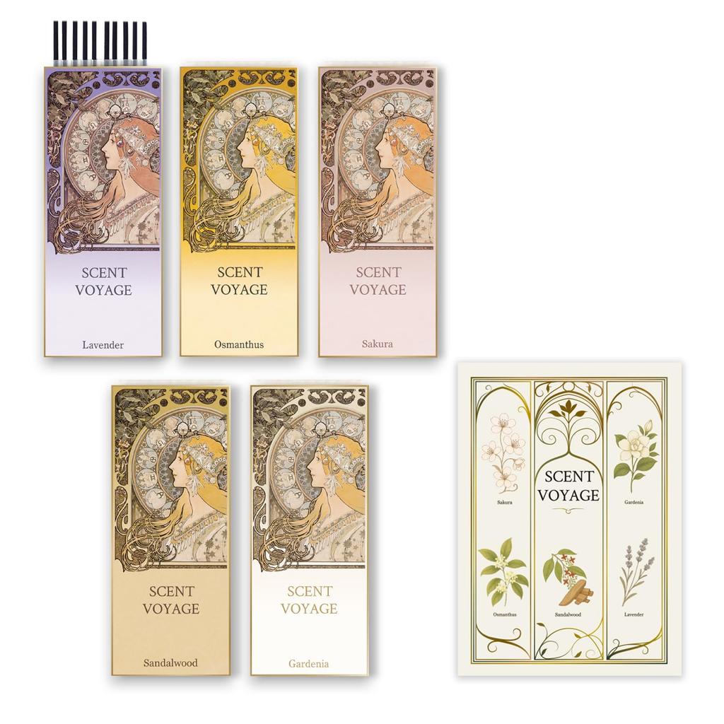 SCENT VOYAGE Incense Set with Osmanthus, 5 Gentle Scents, Low Smoke, for Home Use