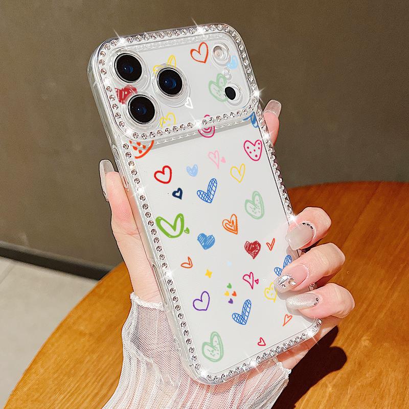 Розовое Сердце Глаз Узор Алмазный Чехол Для iPhone 17 Pro Max Funda iPhone 16 Pro Max 15 14 13 11 Прозрачный ТПУ Силиконовый Мягкий Чехол
