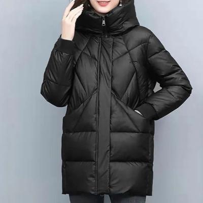 Женское повседневное пуховое пальто с капюшоном - Однотонное, стеганый дизайн для осени/зимы