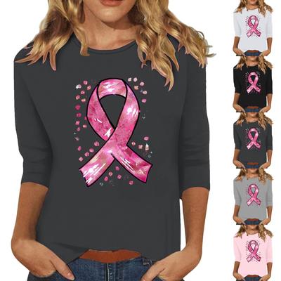 Женская модная и повседневная футболка с круглым вырезом и рукавом семь четвертей