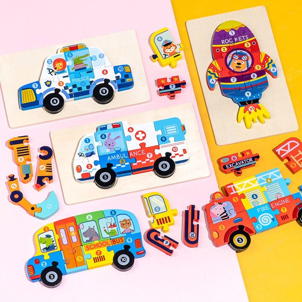 Rocket Ambulance Early Education Toy Kids Wooden Puzzle Toy Vehicle Jigsaw Intelligence Game Puzzle