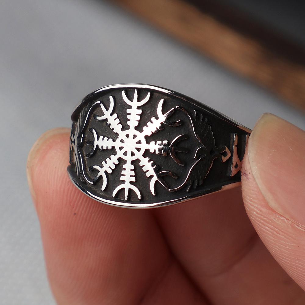 Винтажные кольца-компасы викингов Vegvisir для мужчин из нержавеющей стали, скандинавский амулет Одина и ворона, руническое кольцо, байкерские украшения