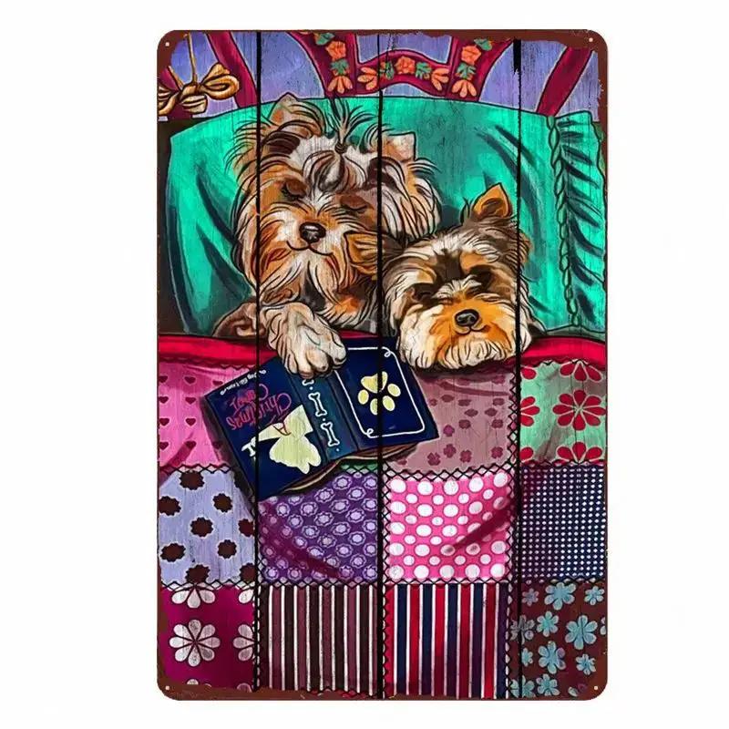 Винтажная забавная табличка для домашних животных йоркширский терьер металлическая жестяная вывеска корги немецкая овчарка художественный плакат собака паб бар домашний декор комнаты настенная тарелка