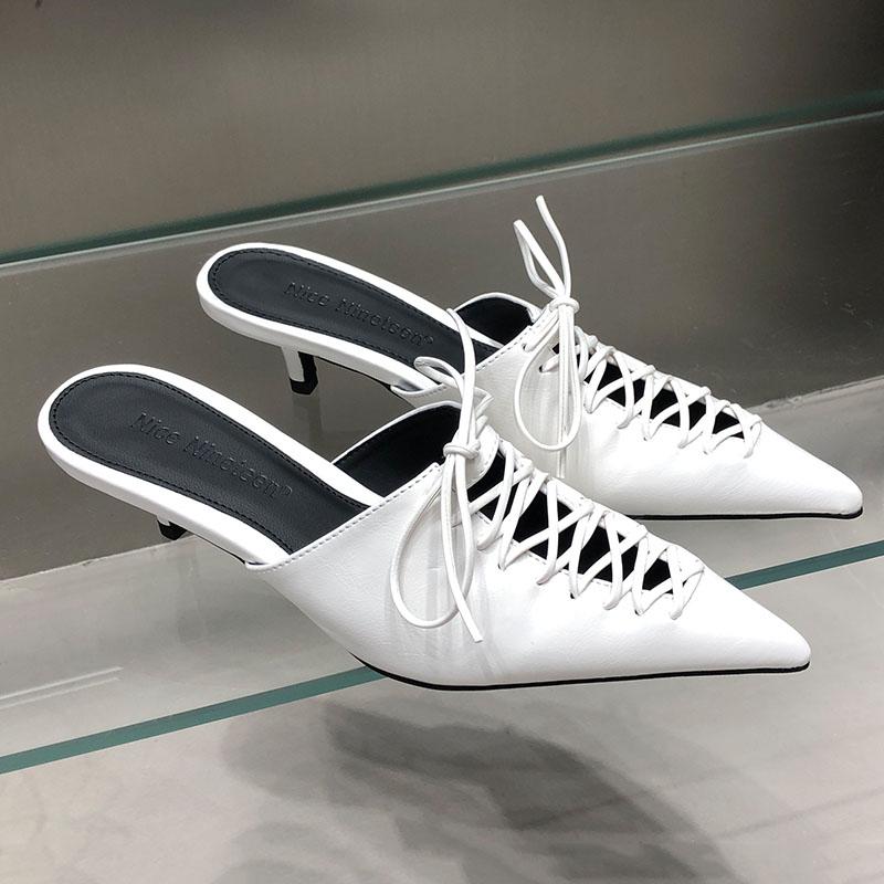 PU Europe and America Style Sexy Fine High-heeled Shoes Women's Slippers 2024 New Fashion Solid Color Hollow Out Sandals Summer