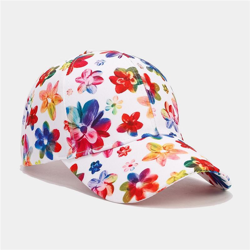 Summer Polyester Flower Print Casquette Baseball Cap Adjustable Outdoor Snapback Hats for Women 36