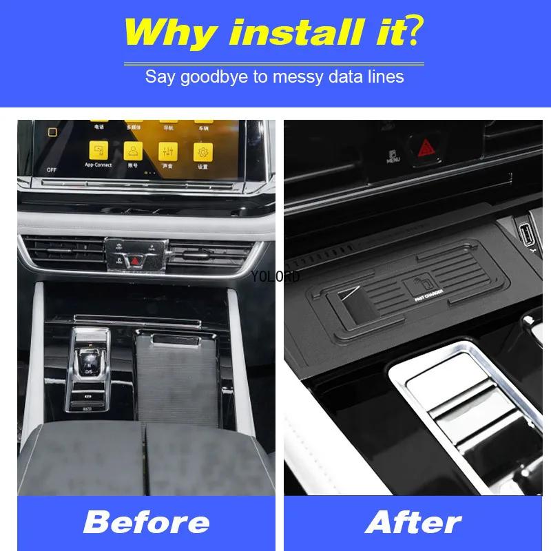 15 Вт быстрая зарядная пластина для мобильного телефона автозапчасти автомобильное беспроводное зарядное устройство для Volkswagen VW Atlas/Teramont 2021-2024