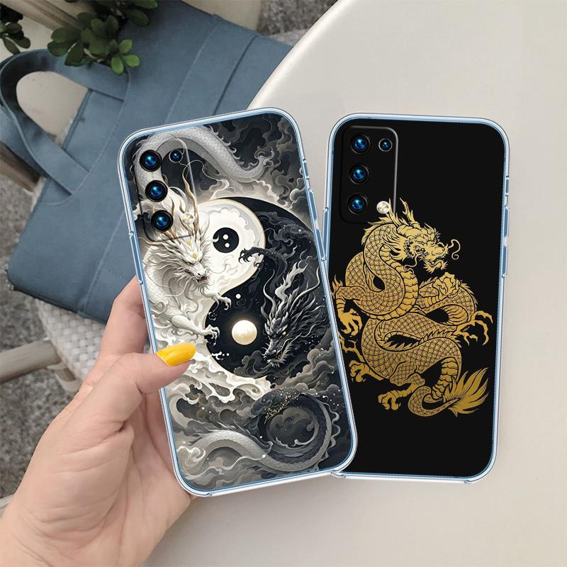 QE7 Chinese Dragon Transparent Phone Case for Samsung Galaxy A04 A04S A14 A23 A34 A54 M23 M33 M52 M53