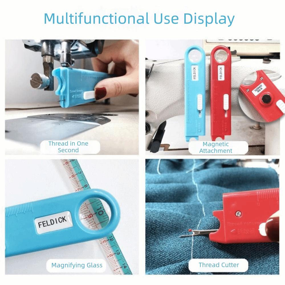 Built-In Ruler Needle Threader 4 in 1 Quick Threading Tool Automatic Threader for Elderly