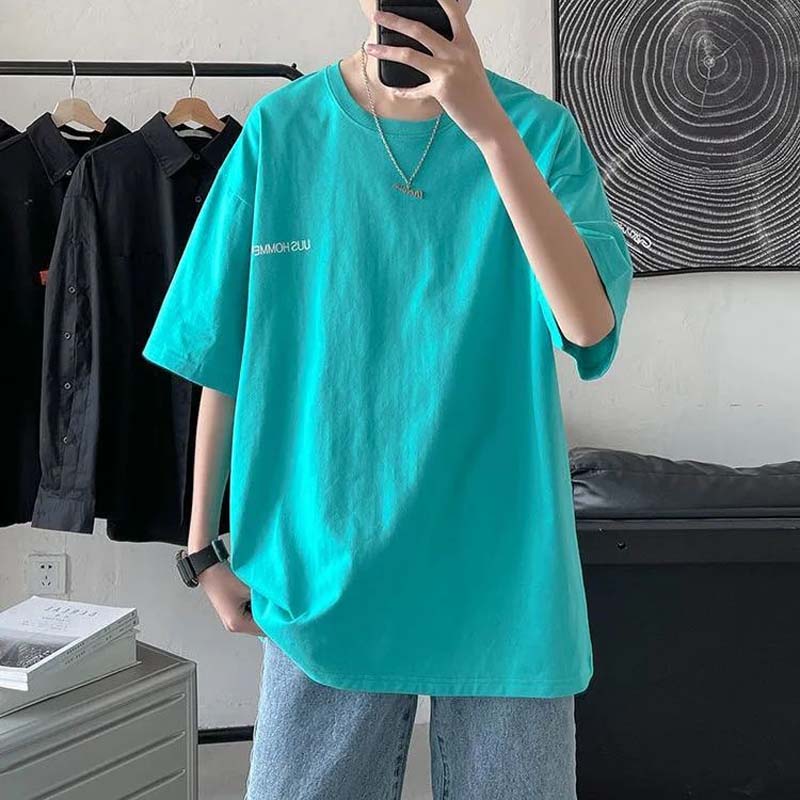 Мужская летняя футболка с короткими рукавами из 100% хлопка с пятиточечным рукавом, студенческий тренд, свободный топ с круглым вырезом и половиной рукавов