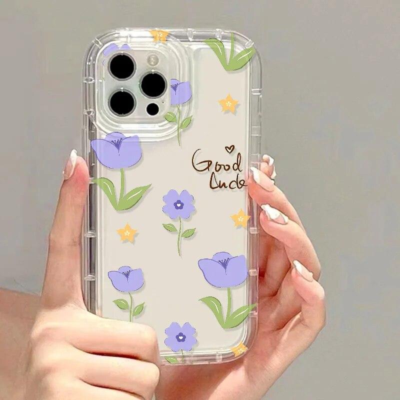 Love Heart Phone Case For iPhone 13 Case iPhone 14 15 Pro Max 11 12 XR XS X 7 8 15 Plus SE Cute Flower Shockproof Bumper Cover