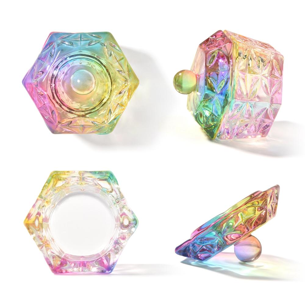 6 шт., хрустальное стекло, акриловая пудра, жидкая чашка для ногтей, красочная переливающаяся крышка для блюда, чаша, держатель для чашки, оборудование, инструменты для дизайна ногтей