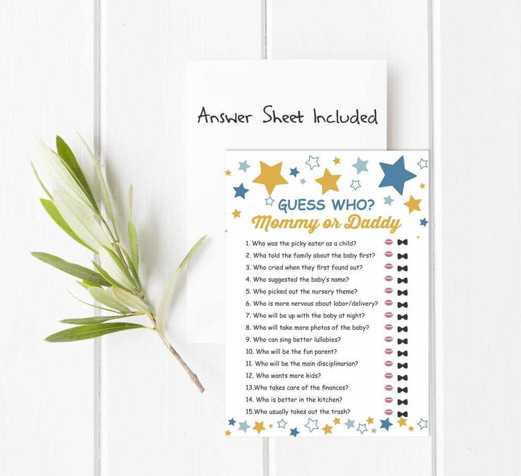 Inkdotpot Кто сказал это Игра Мама или Папа 50 Листов Веселая Игра Baby Shower Звезда Гендерно-нейтральная Вечеринка Поставка