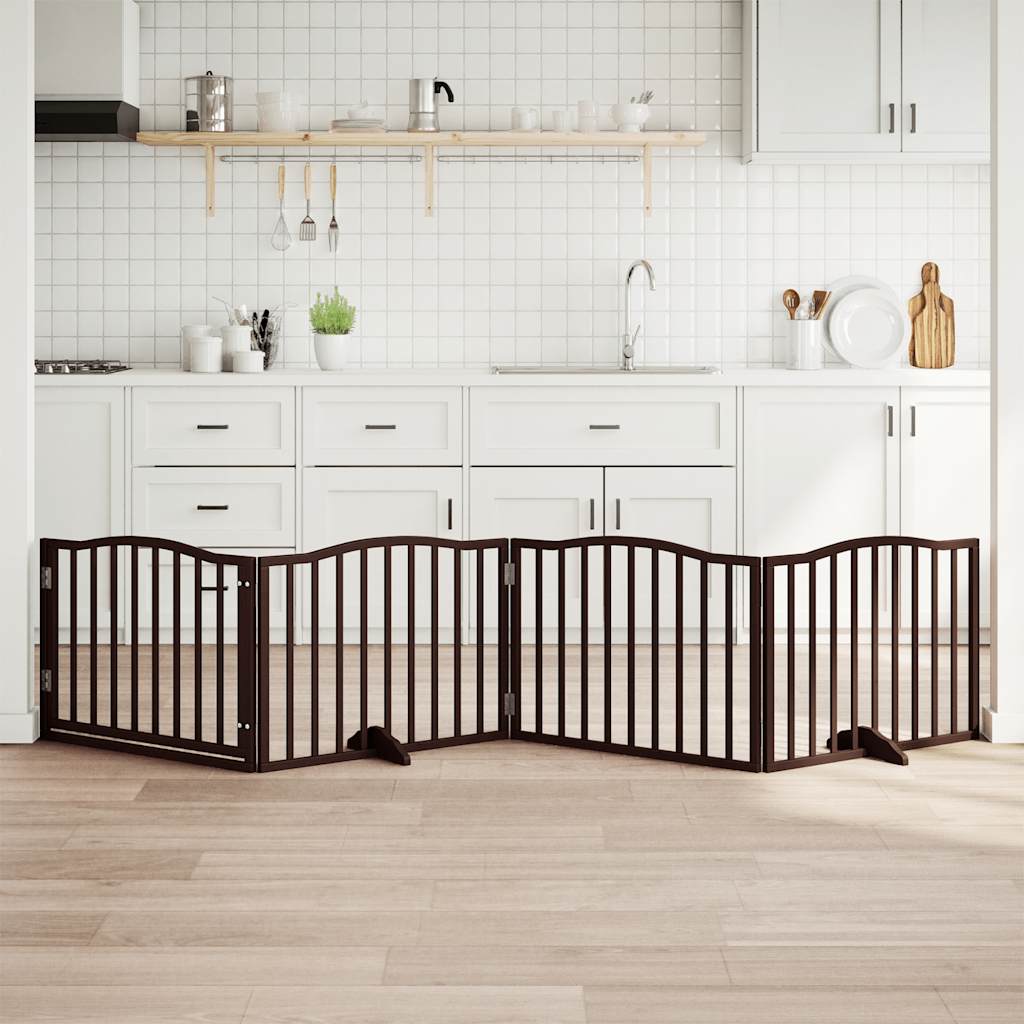 4 Piece Dog Gate with Door Foldable Brown Oak Finish 320 cm Poplar Wood