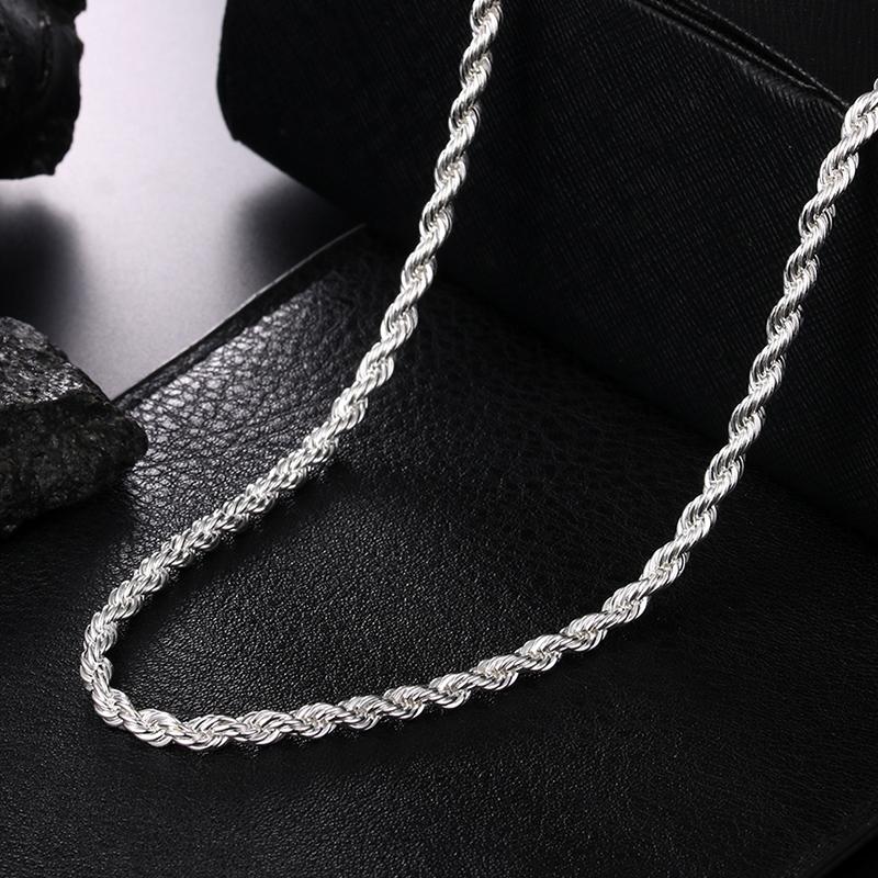 3mm 4mm Twist Rope Chains Lobster Clasp Collares Necklaces Women 925 Silver Statement Chain Necklace for Men