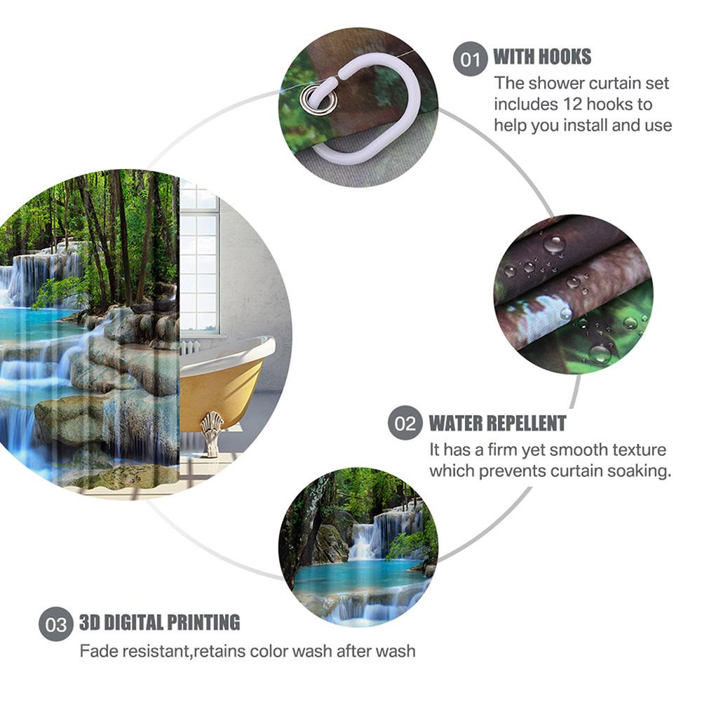 Природа Занавески для душа Лесной Занавес для ванны Полиэстеровая ткань Перегородка для ванной с крючками Сценический декор Занавеска для душа