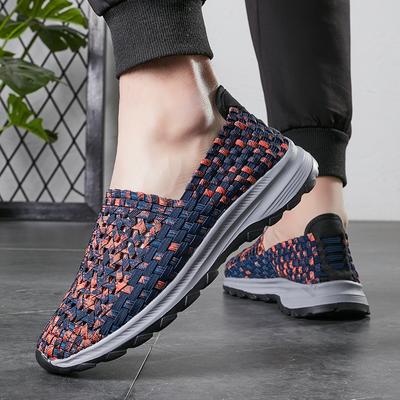 Мужские камуфляжные дышащие кроссовки Slip on, мужские летние плетеные пляжные туфли Lazy Shoes, повседневные плетеные туфли для ходьбы на плоской подошве