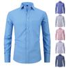 Men's Plaid Printed Business Casual Shirt Elastic Long Sleeved Shirt