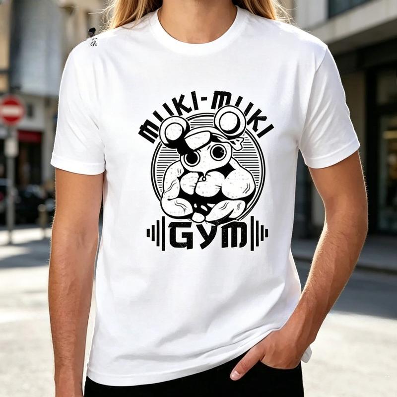 Vintage Cartoon Muscle Character Muki Muki Gym Graphic T Shirt Weightlifting Fitness Motivational Cotton Short Sleeve Tee Unisex