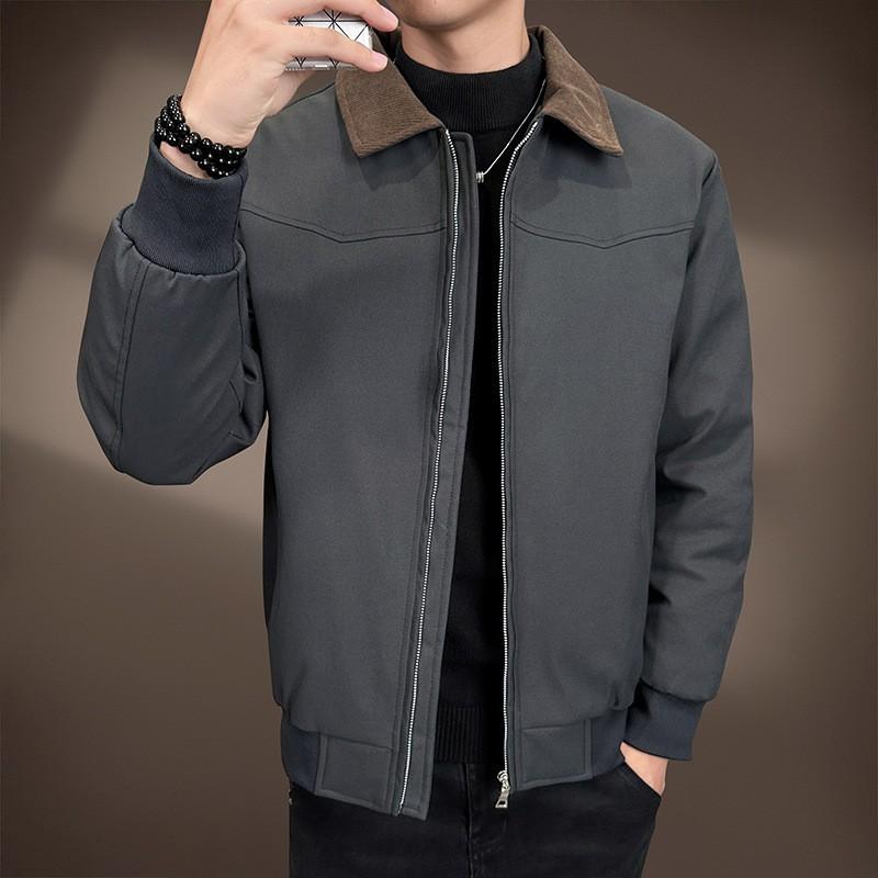Mens Winter Warm Puffer Jacket With 50% White Duck Down Loose Fit Notched Collar Business Casual Outerwear
