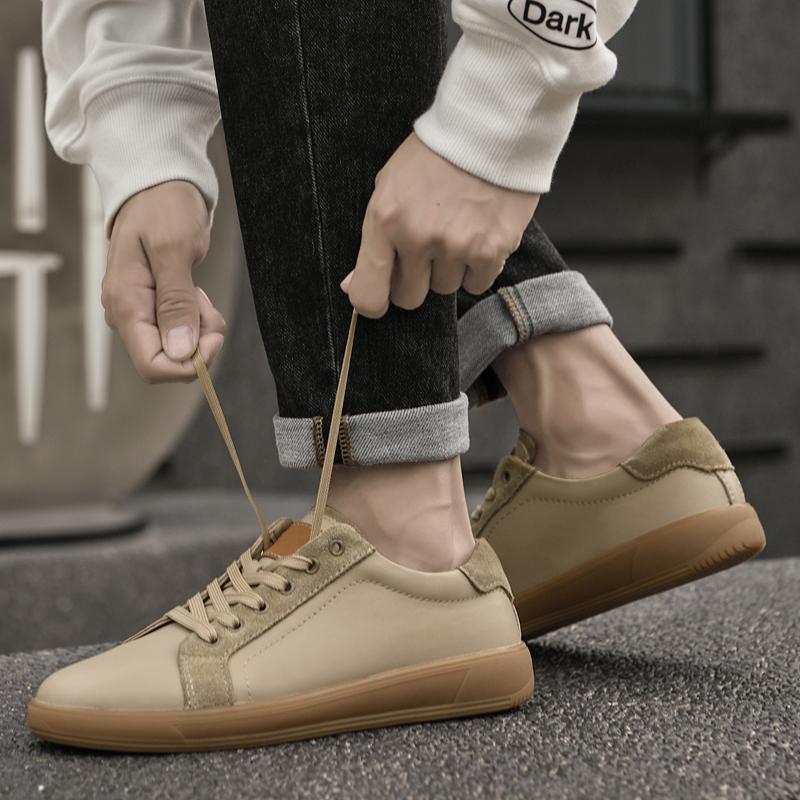 Fashion Brand Men Casual Leather Antiskid Designer Sneakers Stylish Lace-Up Walking Vulcanized Shoes Comfy Genuine Leather Oxford Shoes
