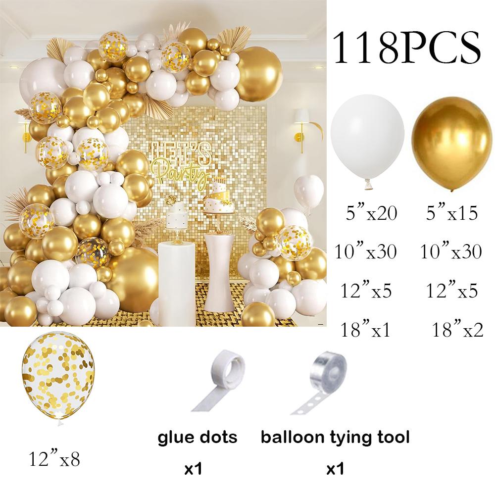 Wedding Anniversary White Balloons Garland Metallic Gold Confetti Balloon Arch Kit Home Birthday Party Baby Shower Decoration