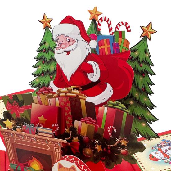 3D Pop-Up Christmas Cards with Envelope Folded Holiday Greeting Cards Cute Santa Claus Gift Card for Friends Children Family