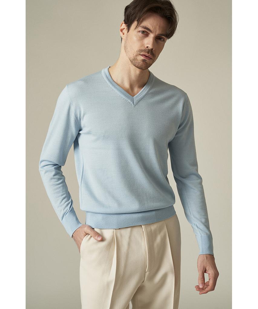 IOLO Silk Blended V-Neck Sweater_Light Blue